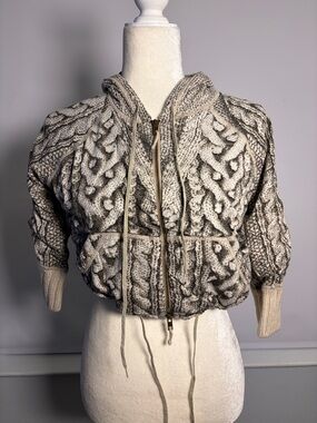Jean Paul Gaultier Taupe and Cream Cable-Knit Zip Hoodie Trompé L’oeil
